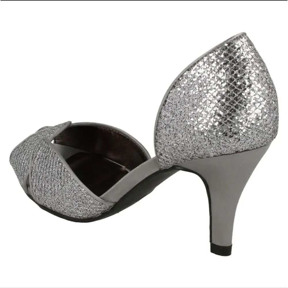 ADRIANA PAPELL SILVER FABRIC WOMEN"S PEEP TOE WOMEN"S SHOE